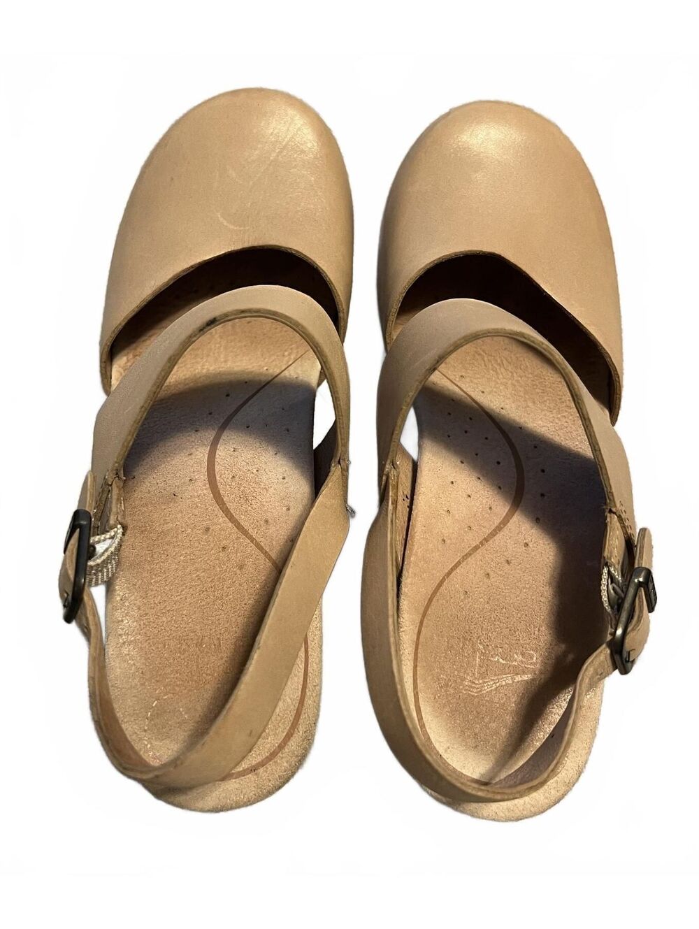 Dansko Sam Beige Leather Studded Wood Look Platform Cottage Clog Sandals 36 / 6 - Picture 7 of 8